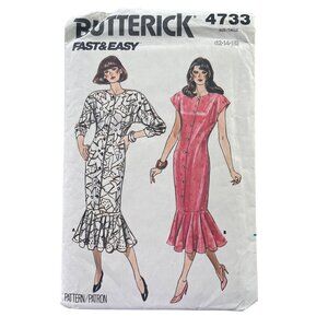 80s Butterick Fast & Easy 4733 Dress Sewing Pattern Size 12-14-16 Vintage UNCUT